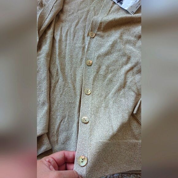 Lafayette 148 gold tone mother of pearl buttons cardigan size P - Picture 7 of 13